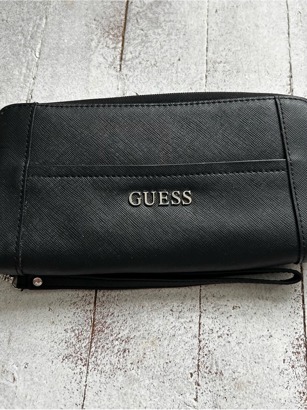 GUESS Black  Zip Wristlet Wallet with Logo
